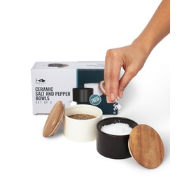 Set of 2 Salt and Pepper Bowls for Countertop - Modern Ceramic Salt Cellar with Lid Set - Minimalist Salt Containers for Fresh Spices - Stylish and Functional Salt Storage for Any Kitchen