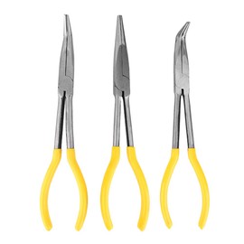 QANYEGN Long Needle Nose Pliers Set, Bent Needle Nose Pliers Set, 45° and 90° Degree Angle Curved Needle Nose Pliers for Industrial, Automotive Maintenance (11in)
