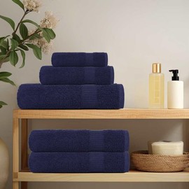 vidaXL Guest Towels - 30x50 cm, Navy Blue, 4 Pcs Set, 360 gsm 100% Cotton, OEKO-TEX Certified, Machine Washable, Bath/Hand/Face/Kitchen/Gym Towels