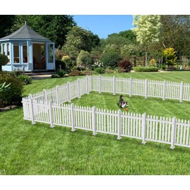 Windscreen4less 1 Set 92" W x 36" H Outdoor Vinyl Picket Fence Panels Decorative PVC Barrier Fencing for Porch Patio Front Door Yard Garden Pool White Freestanding with 38 Pickets (Straight)
