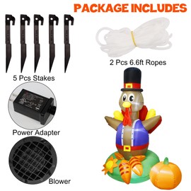 ATDAWN 6 Foot Thanksgiving Inflatable Turkey with Carrot, Perfect Thanksgiving Autumn LED Lights Decorations, Thanksgiving Lighted Outdoor Indoor Yard Holiday Decorations