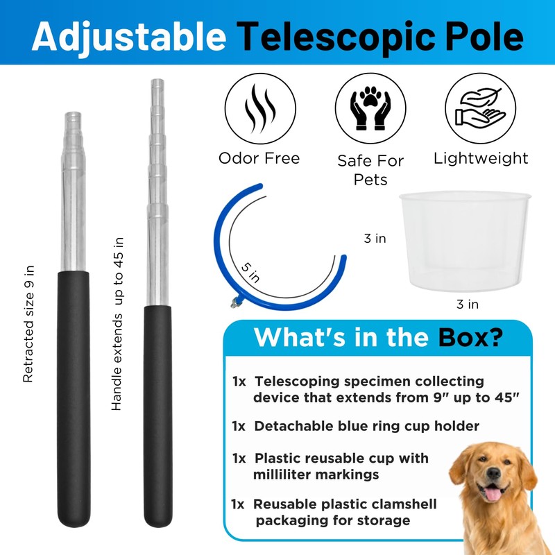 PetTest i-Catch Telescoping Dog Urine Catcher, 45-inch Extendable Dog Pee
