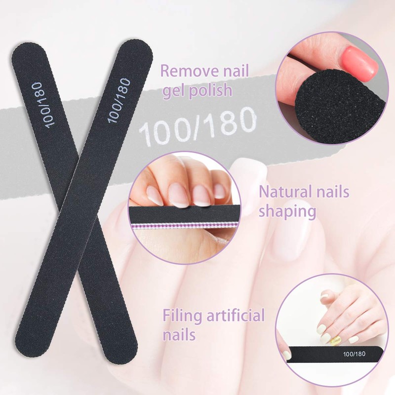 URAQT 15 PCS Professional Nail Files 100/180 Grit, Double Sided