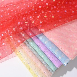 Wisafory Tulle Fabric with Round Sequins Glitter Tulle Decorative Fabric Sold by the Metre Mesh Fabric Tulle Ribbon Sequin Fabric Sparkly Fabric for DIY Crafts Clothing Wedding Party Table Decoration