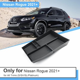 Coleya Lower Center Console Organizer for 2021-2024 2025 Nissan Rogue (S/SV/SL/Platinum/Rock Creek), Durable ABS Plastic &Rubber 2023 2024 Rogue Console Tray Insert 2025 Rogue Accessories (Black)