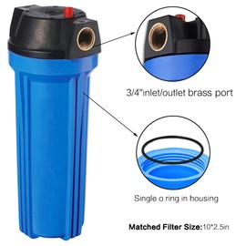 Geekpure 10-Inch Whole House Slim Water Filter Housing for 2.5" x 10" Filter - 3/4"NPT Brass Port - with Air Relief Valve-Blue (3)