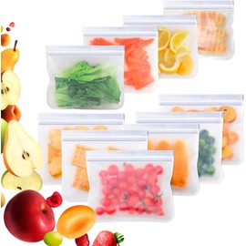 Bluelander Bolsas de Almacenamiento Reutilizables, Kit de 10 Bolsas Herméticas para Alimentos, Sin BPA, Ideal para Congelador, Almuerzo, Ideal para Carne, Verduras, Frutas, Producto Ecológico