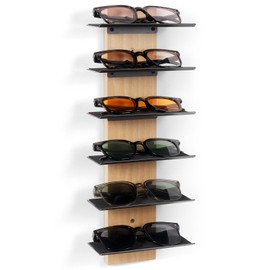 SEKSON Sunglasses Organizer for Wall, Solid Wood Sunglass Holder Display Rack, 6 Tier Eyeglasses Storage Shelf for Entryway, Living Room, Retail Showcase