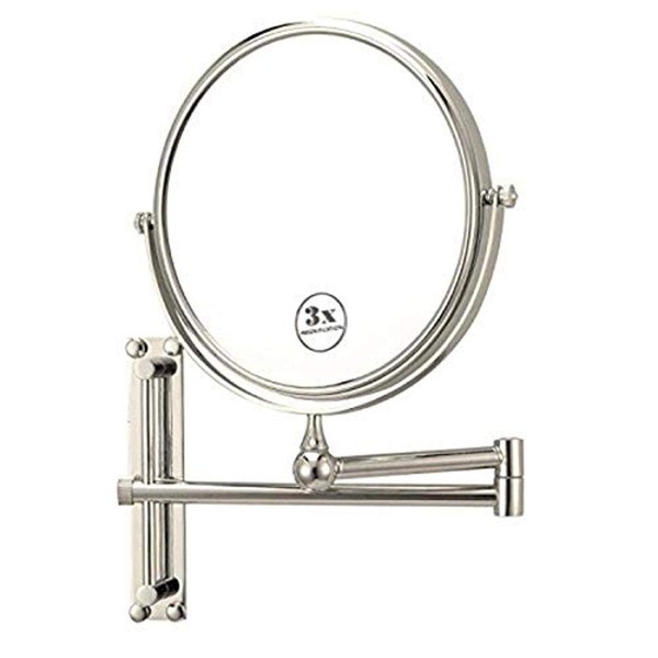 Nameeks AR7708-SNI-3x Glimmer Round Wall Mounted Double Face 3x Magnification Makeup Mirror, Satin Nickel