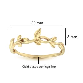 AeraVida Peaceful Elegance .925 Gold plated/Sterling Silver Olive Branch Ring | Minimalist Layer Silver Ring for Women | Olive Ring (Gold, 9)