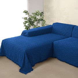 Rose Home Fashion Geometric Jacquard Sectional Couch Covers for Sectional Sofa - 2 Pieces Washable L Shape Couch Cover Blanket with Tassels, Furniture Protector for Dogs (Large, Royal Blue)