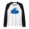 Quilted Ocean Wave Blue Patchwork Fabric Design Raglan Baseball Tee
