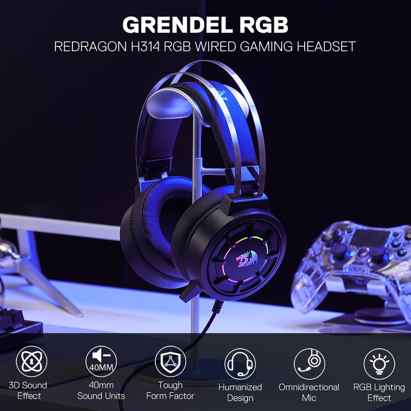 Redragon H314 RGB Gaming Headset - Wired Computer Headset with