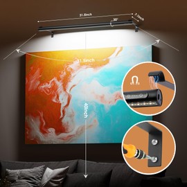 EAYOYAE Battery Operated Wireless Picture Light，Rechargeable/Plugged in 31.5inch Painting Display Light,Remote Control Wall Lights with Three Modes and Timing for Art Frame (Black)