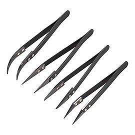 sourcing map Precision Ceramic Tweezers Set Non-Conductive Heat Resistant Anti-Static Straight Pointed Round Curved Small Curved Tweezers, 4 Pack