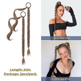 YOGFIT 2PCS DIY Braid Ponytail Extension, Long Straight Wrap Around Ponytail Hair Extensions Natural Soft Synthetic Hairpieces for Women Daily Wear