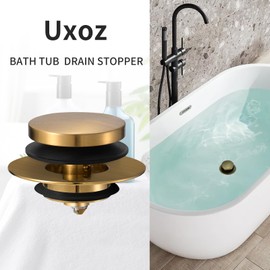 Bathtub Drain Stopper, Uxoz Universal Tub Stopper for Replacing Tip Toe/Trip Lever/Lift&Turn Tub Drain, Bath Tub Drain Stoppers Desiged for 1.5"-1.72" Drain Hole w/3 O-Rings, Gold