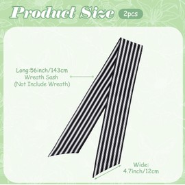 2 Pcs Wreath Sash for Front Door, Outdoor Wreath Sash, Sashes for Wreaths with Black and White Stripes, 4.7 x 56 Inches Summer Wreaths Decor for Home Wedding Birthday Anniversary Decorations