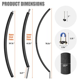 6PCS Trampoline Replacement Curved Pole, Universal Trampoline Enclosure Pole Fits for 8-16FT Curved Pole Trampoline Frame, Replacement Poles Include Foam Sleeve & Hardware for 2 Installation Ways