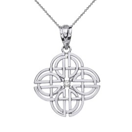 Claddagh Gold .925 Sterling Silver Single CZ Celtic Knot Geometric Circular Pendant Necklace-20