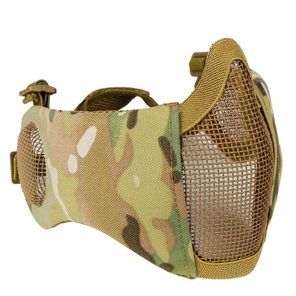 AOUTACC Airsoft Mesh Mask, Half Face Mesh Masks with Ear Protection for CS/Hunting/Paintball/Shooting (Mesh Ear, CP)