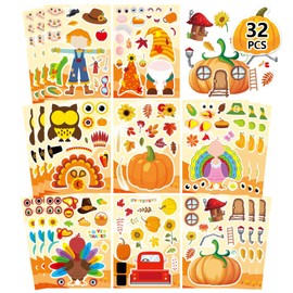 Comelodiant Fall Stickers for Kids Crafts Thanksgiving Stickers Turkey Decals Thanksgiving Make a Face Stickers for Autumn Thanksgiving Harvest Party Favors Activities Supplies