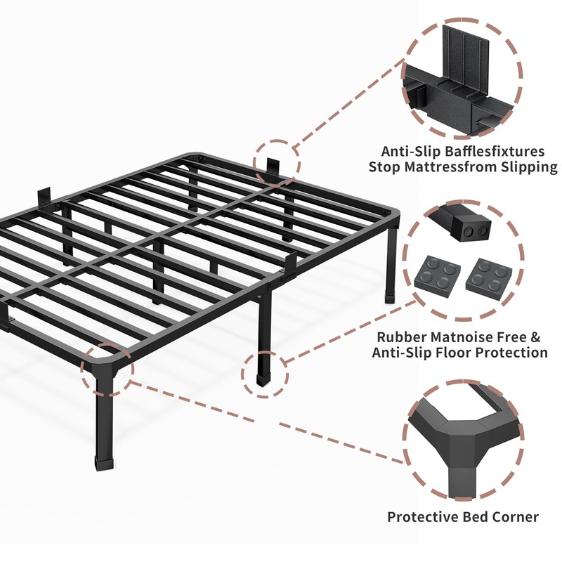 ROIL 14 Inch Twin Size Bed Frame with Mattress Slide