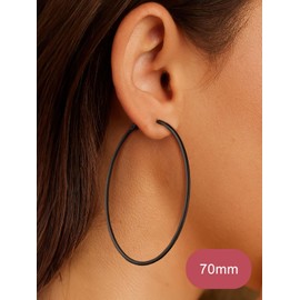 FOCALOOK Black Hoop Earrings 70mm Large Lightweight Thin Stainless Steel Hypoallergenic Round Hoops for Women