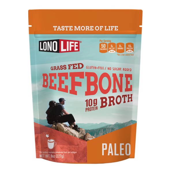 LonoLife Beef Bone Broth Powder: 10g Protein, Keto-Friendly, 8 Ounce Bulk Container(15 Servings), Packaging May Vary