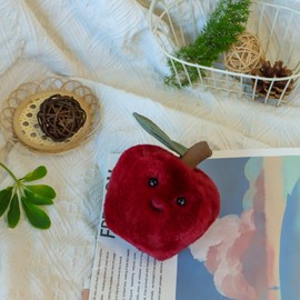 Apricot Lamb Apple Food Plush Toys for Children, Soft Cute Cuddly Toy for Baby Girls and Boys, Fluffy Christmas Apple Food Red 13 cm