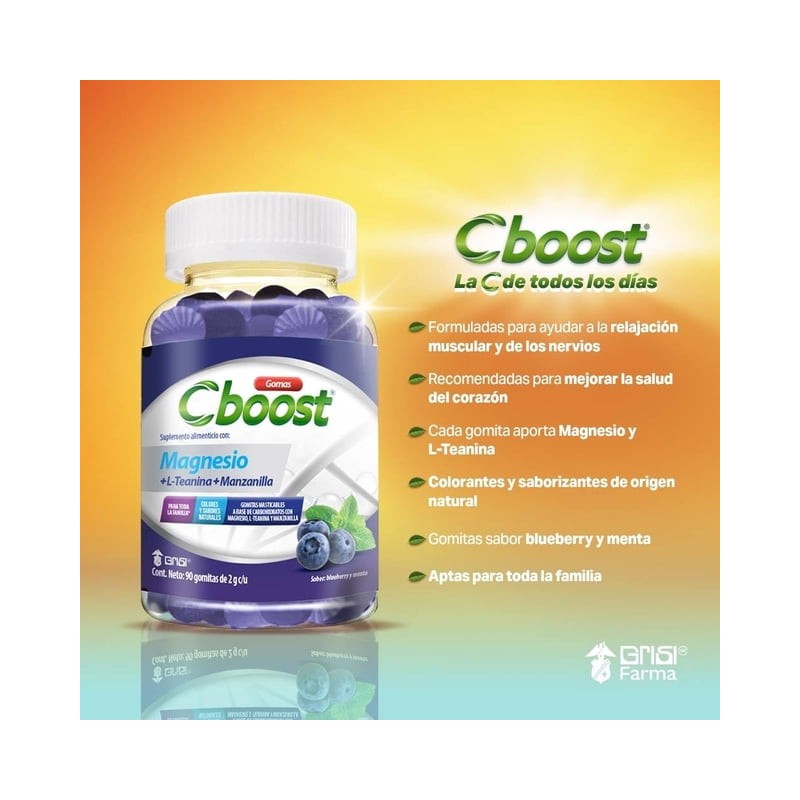 Suplemento alimenticio Grisi Cboost Magnesio+ L-Teanina+ Manzanilla 90 gomitas de