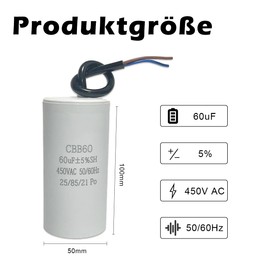 CBB60 450V 60uf 50/60HZ Starting Capacitor, Motor Operation Capacitor, Motor Capacitor, Suppression Capacitor, Engine Start Capacitor, Microfarad Capacitor with Wire