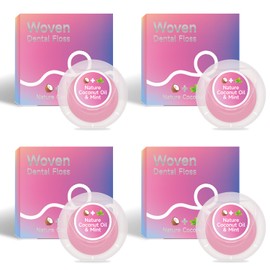 Dr. Emma Woven Dental Floss Coconut Oil Infused Expanding Dental Floss, Oral Care Stretchable Floss, Mint 33yd Pink, Pack of 4