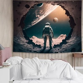 FENDROM - Tapiz de astronauta, soporte para astronauta, agujero delantero con planeta Tierra visible, Galaxy Planet para colgar en la pared, tapices para recámara, sala de estar y recámara