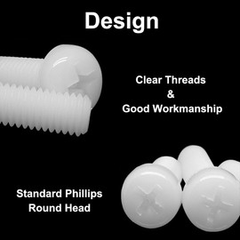 20 Sets White Nylon Hex Bolts, M8 x 50mm Phillips Round Pan Head Bolts with Hex Nuts, Multi Purpose Insulated Screw Bolt for Industrial Machines Furniture DIY