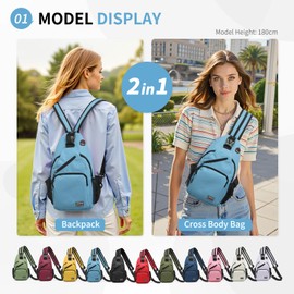 SUIKIHUM Convertible Sling Bag Crossbody Backpack, 12.9-Inch Pads Bags with Headphone Jack Shoulder Bag Casual Pack for Women Men Hiking Travel Cycling (Blue)