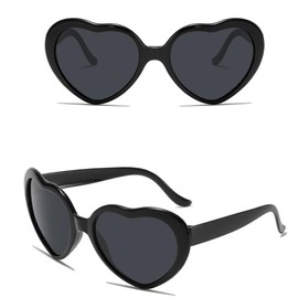 Yumatch Black Sunglasses Love Heart Shaped Sunglasses Polarised Heart Sun Glasses Womens Mens Festival Party Sunglasses for Men Women