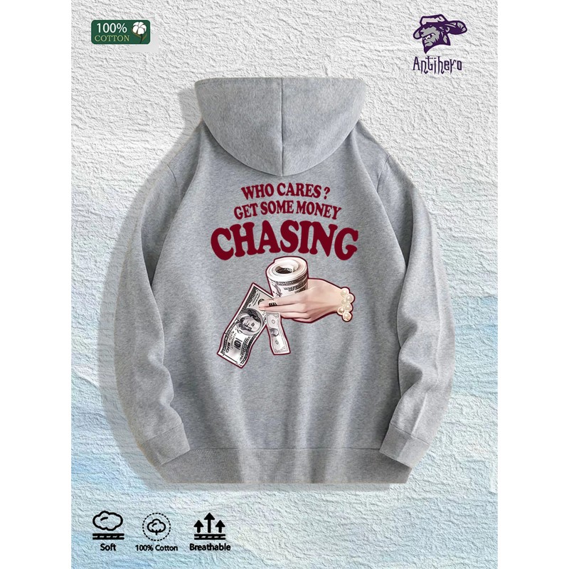 WHO CARES? GET SOME MONEY CHASING Graphic Hoodie 100% Cotton