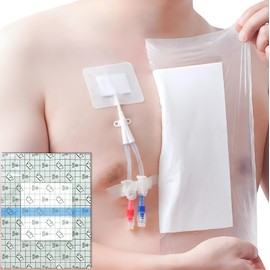 12"x13.7" Waterproof Dialysis Port Shower Covers Protector for Chest with No Glue On The Center, PICC Line Chest Port Shield Island Bandage Dressing Accessories, Pack of 7