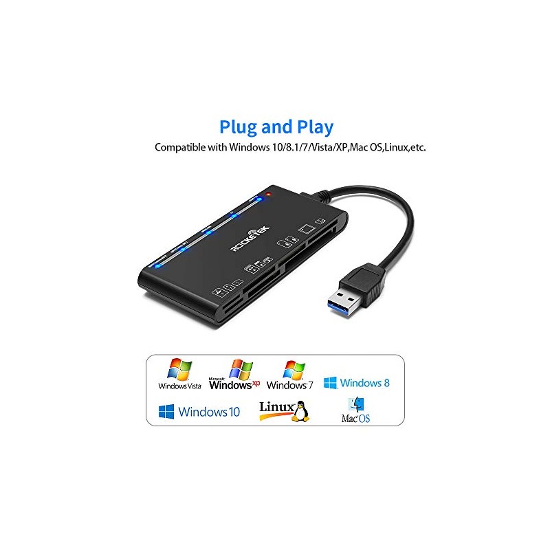 Lector multitarjeta USB3.0, SD/TF/CF/Micro SD/XD/MS 7 en 1, lector de