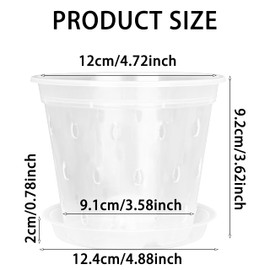 AUGXIXI Orchid Pots, 4.7 Inch 10Pcs Clear Orchid Pots with Holes and Saucers, Plastic Plants Flower Nursery Orchids Drainage Indoor Planter for Planting Repotting