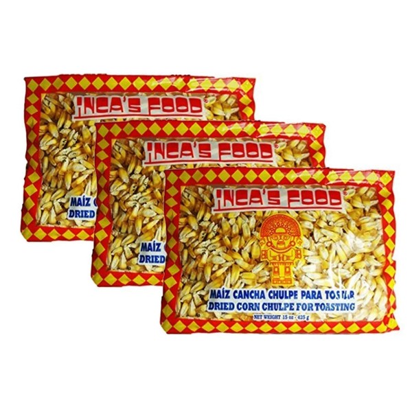 Inca's Food Maiz Cancha Chulpe 15 Oz (3-pack), Dried Corn for Toasting, Product of Peru
