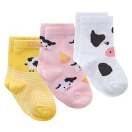 Metzuyan WS-SS23 Baby Girls Cotton Rich Animal Patterned Socks 3 Pairs Cow UK 0-2.5