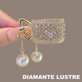 Women Small Hair Clip, Rhinestone Hair Clip, Golden Small Claw Hair Clip Diamante Hair Accessories, Crystal Hairpin Metal Ponytail Holder, Pearl Tassel Claw Clips for Thick Hair