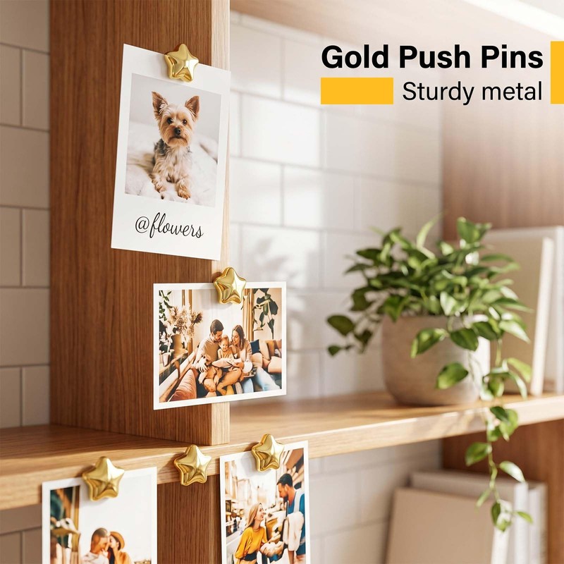 25 Pcs Gold-Hued Push Pins, Decorative Star Thumb Tacks Gold-Hued