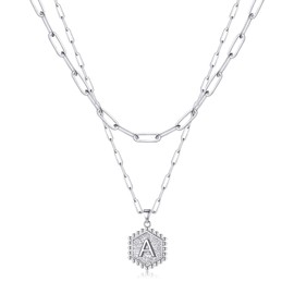 M MOOHAM Silver Necklaces for Women - Necklaces for Women Initial A Necklace for Teen Gilr Gifts Choker Necklaces for WomenSilver Layered Necklaces for Women Girl Jewelry