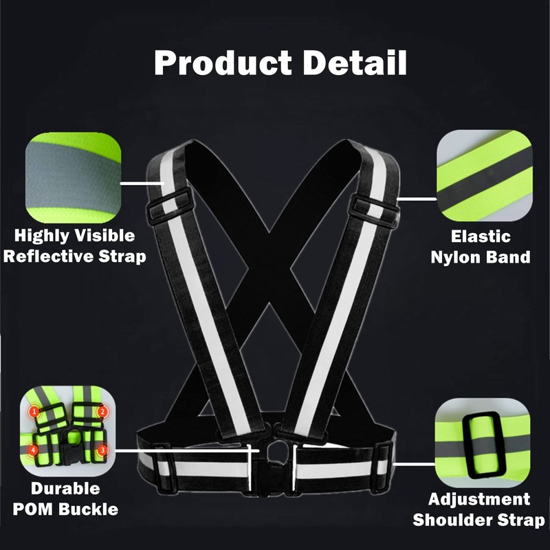 YUNLOVXEE Reflective Strap Safety Vest Gear - 2-10 Pack Adjustable