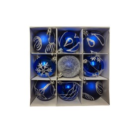 9pc Luxury Premium Baubles, Christmas Tree Bauble Decorations Matte, Glitter, shiny & Frosted (6cm) (Navy)