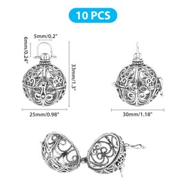 arricraft 10pcs Cage Pendants, Brass Locket Charms, Chime Ball Pendants, Locket for Necklaces Jewelry Making Supplies-Antique Silver