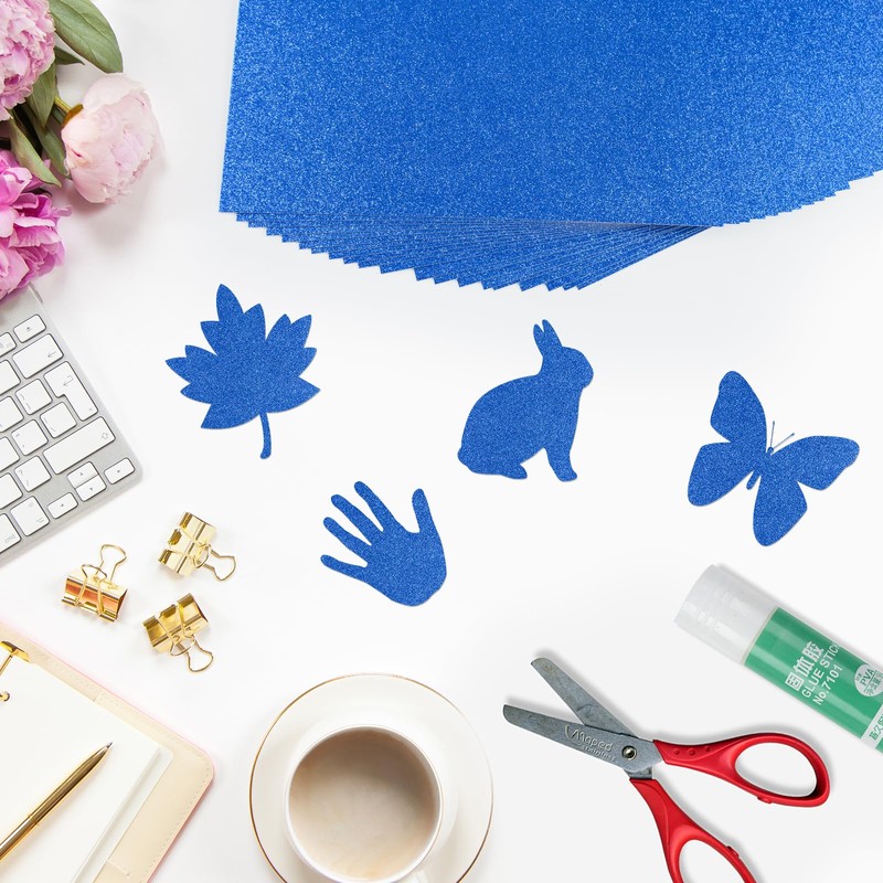 20 Sheets Blue Glitter Cardstock Paper, A4 Thick Glitter Craft